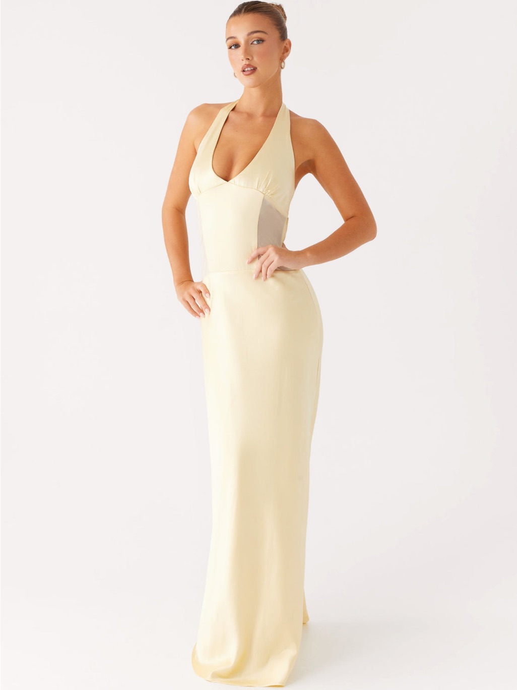 Peppermayo Pale Yellow Halter-Backless Evening Gown